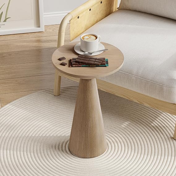 Round Wood Pedestal End Table