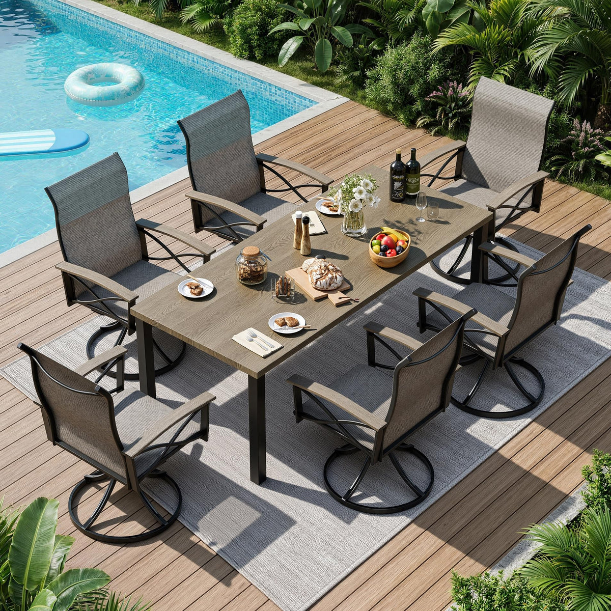 ASJMR 7 Pcs Patio Dining Set, All Weather Dining Table Set for 6, Outdoor Table and Chairs Set with 6 Textilene Chairs & 1 Rectangular Table, Patio Furniture Set for Backyard, Deck, Poolside