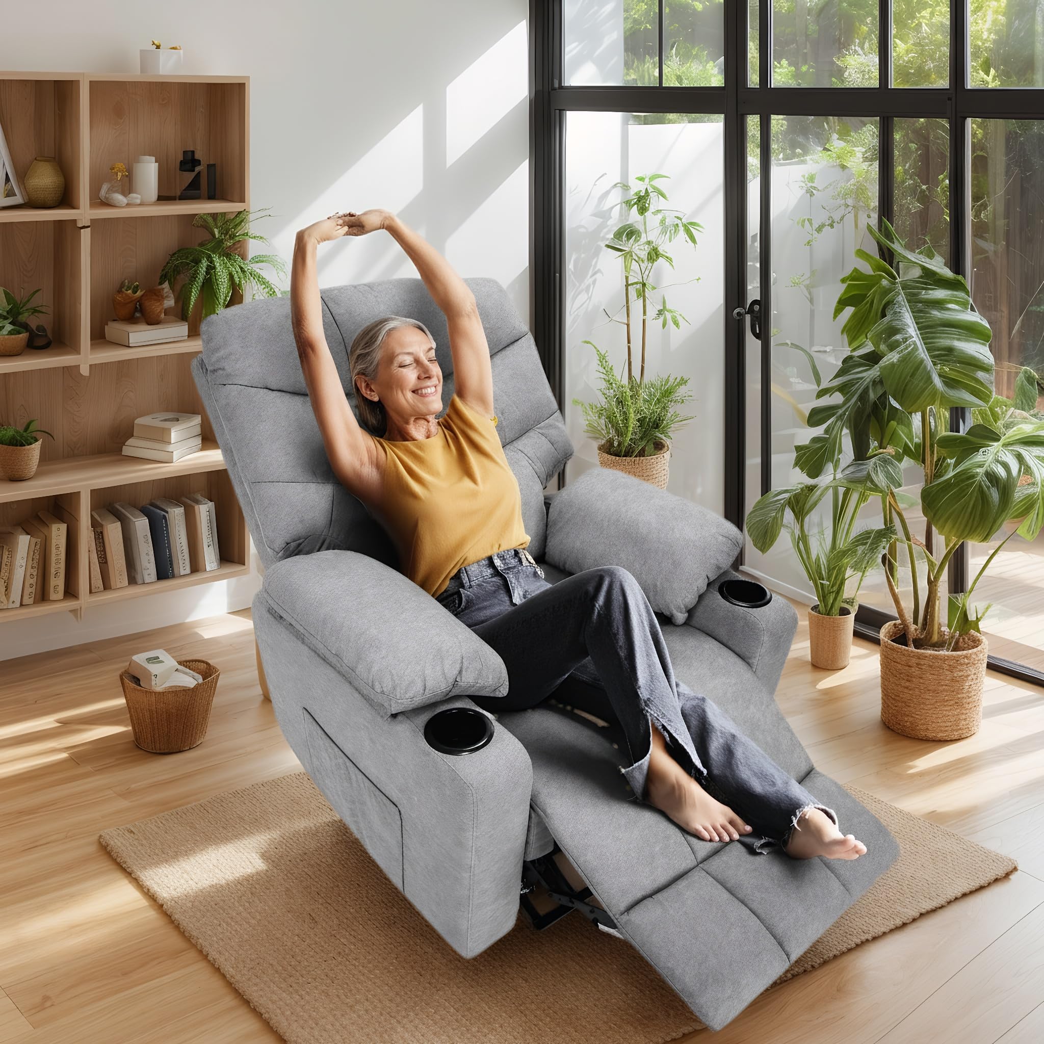 Power Lift Recliner Chair for Elderly with Heat & Massage, High-resilience Padding, Wide Back and Seat Reclining Sofa Chair with Cup Holders and Pockets, Easy Assembly and Operation (Light Gray)