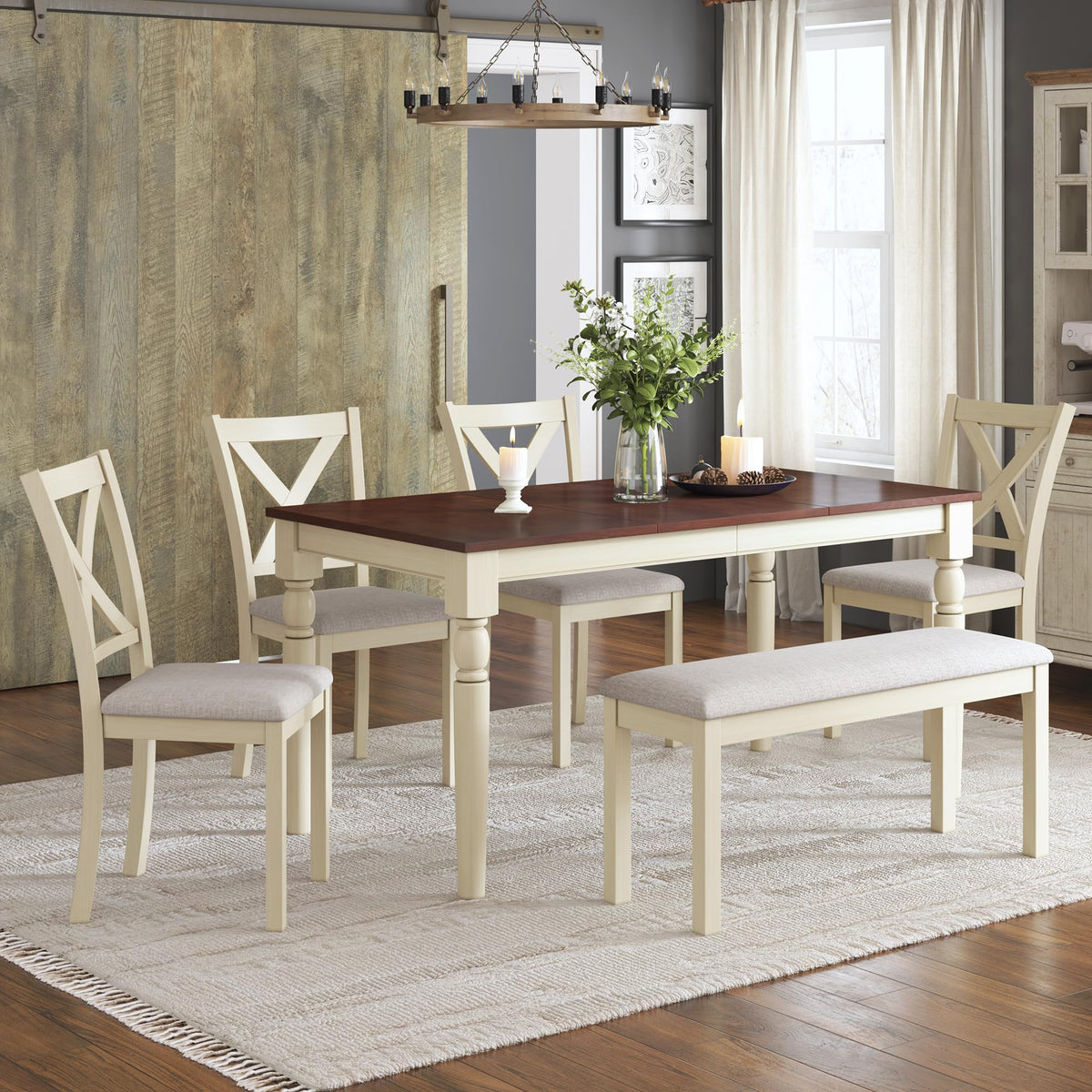 AMERLIFE 6 Piece Farmhouse Dining Table Set with 60" Solid Wood Table