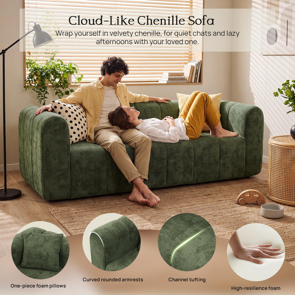 Channel-Tufted Chenille Sofa
