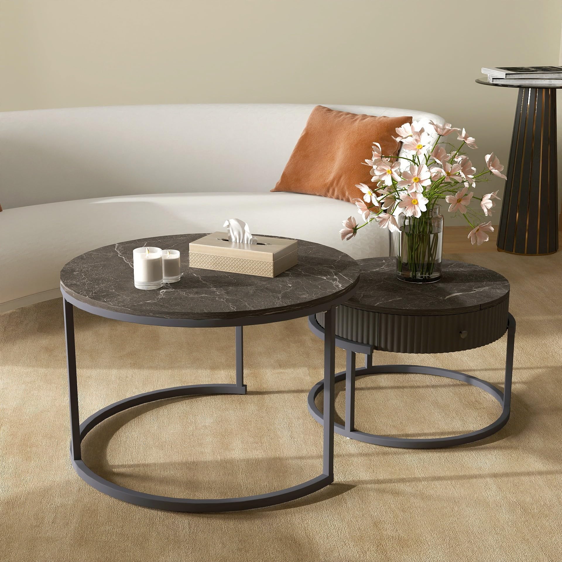 Round Nesting Coffee Tables Set of 2