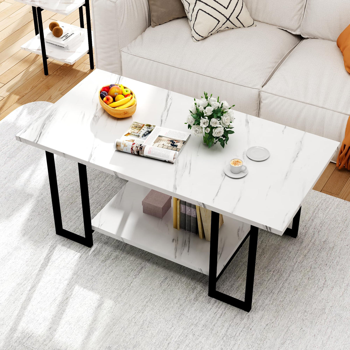 Coffee Table Set Of 3, Marble Tabletop,Coffee Tables For Living Room,Office