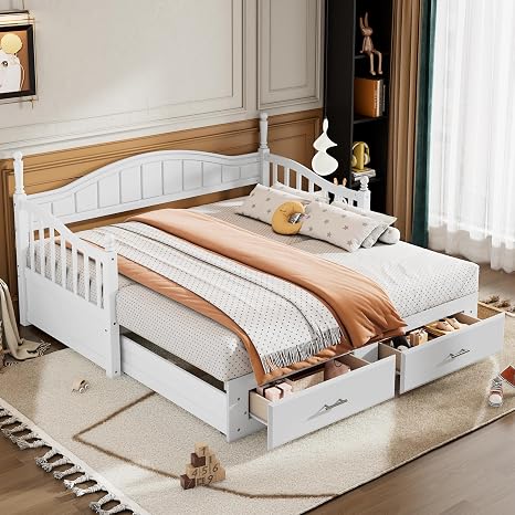 Twin to King Wood Daybed with Trundle & Storage Drawers