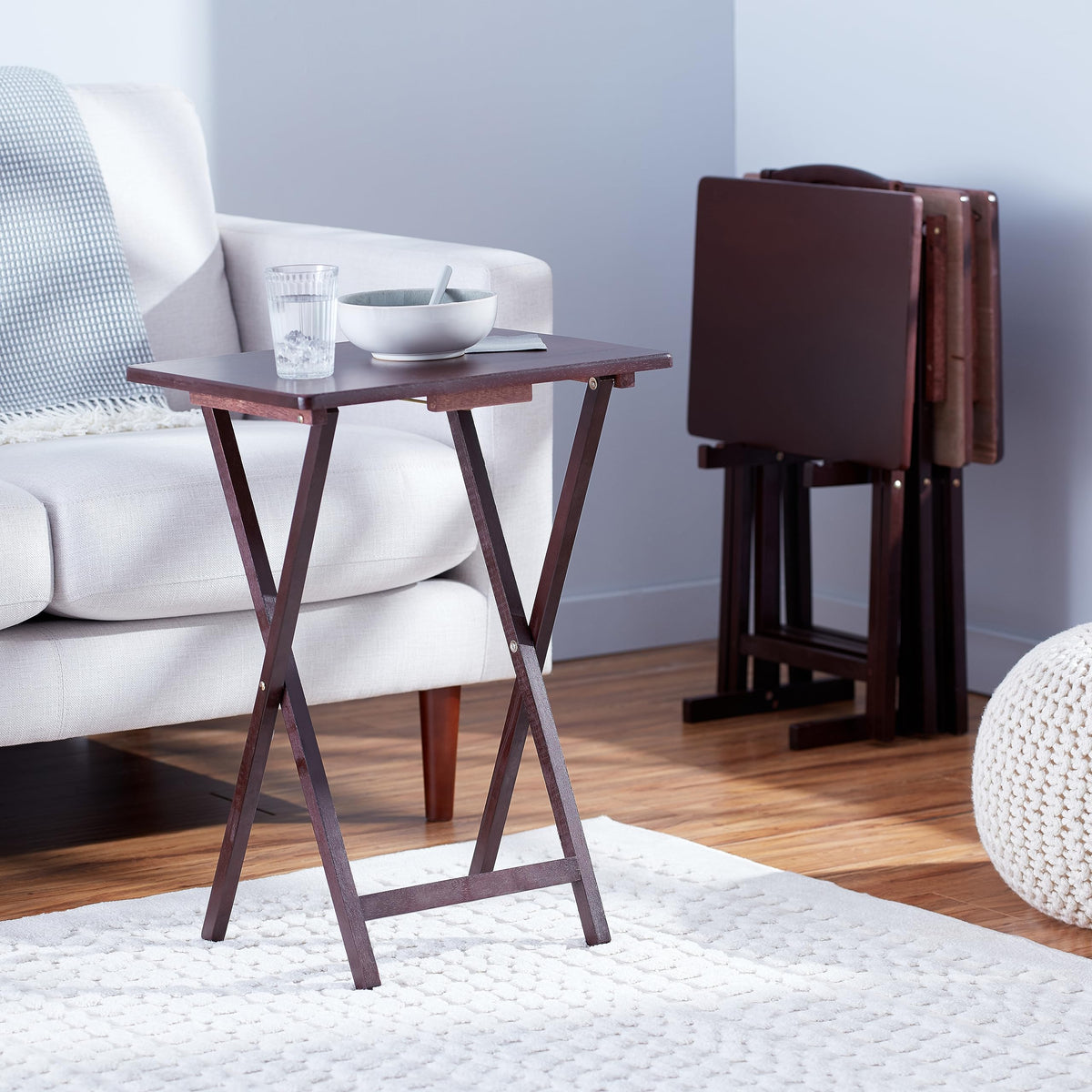 Espresso Folding TV Tray Tables with Rack