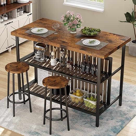 3-Piece Bar Table Set with 2 Stools