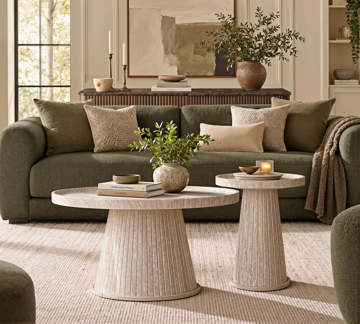 win2win Nesting Coffee Table Set of 2 with Faux Stone Veneer, Stone