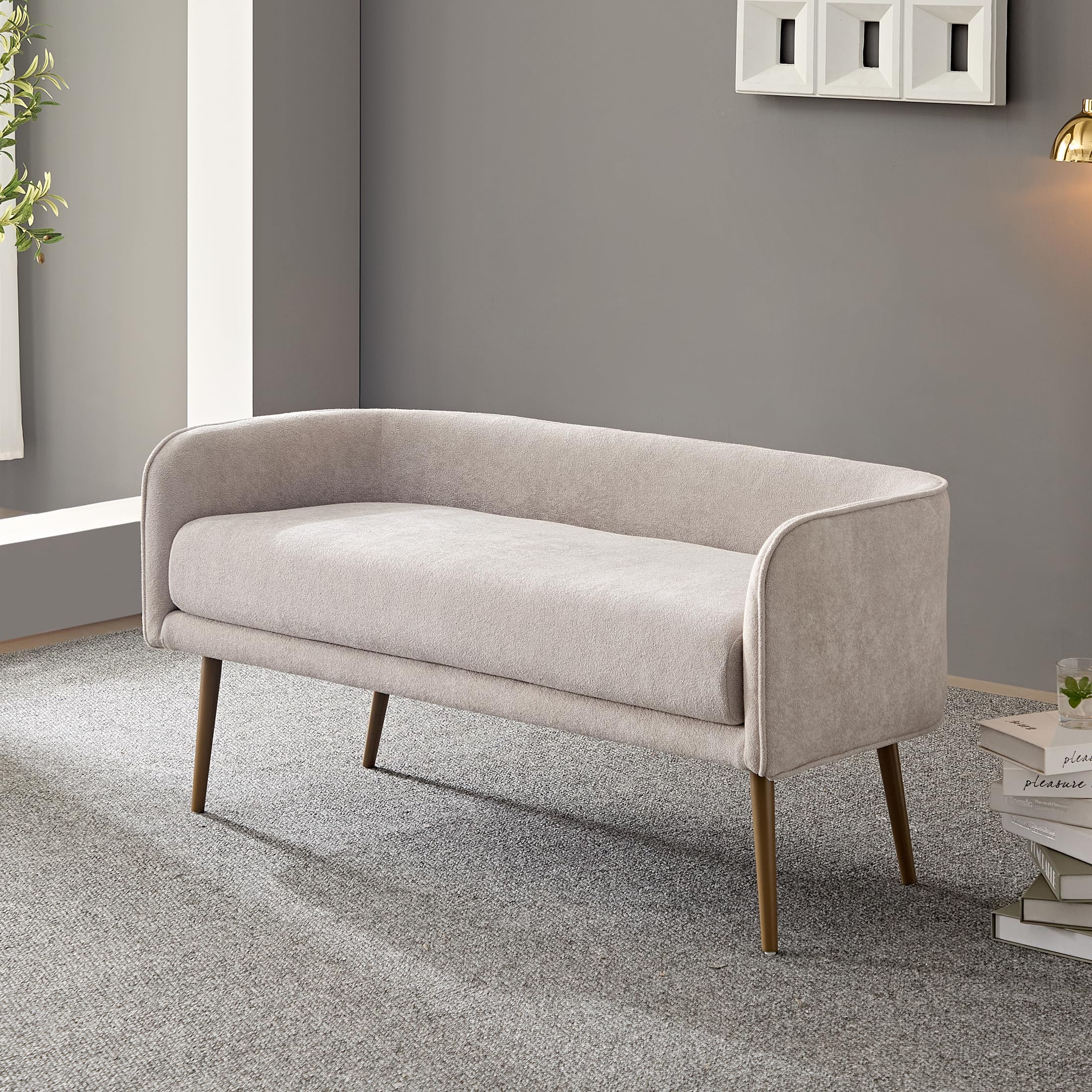 Forshare Bedroom Bench with Low Back, Inside Metal Frame, Extra Seat for Living Room, Entryway or Dinning Bench(Light Gray) …