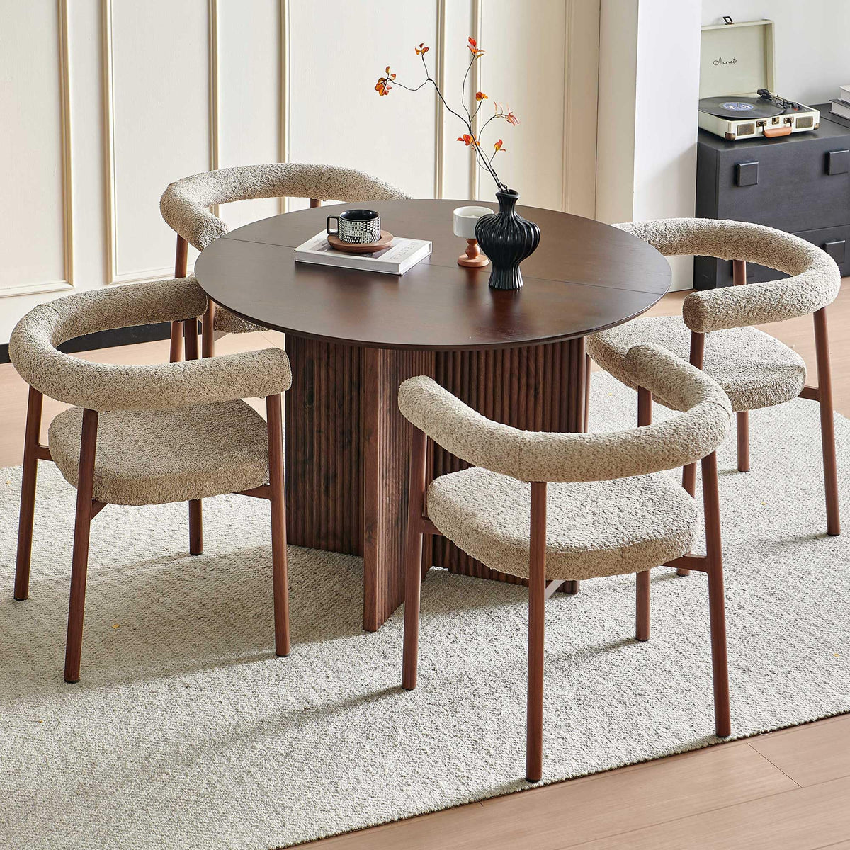Compact 43-Inch Round Dining Table Set for 4, Walnut Brown & Brown