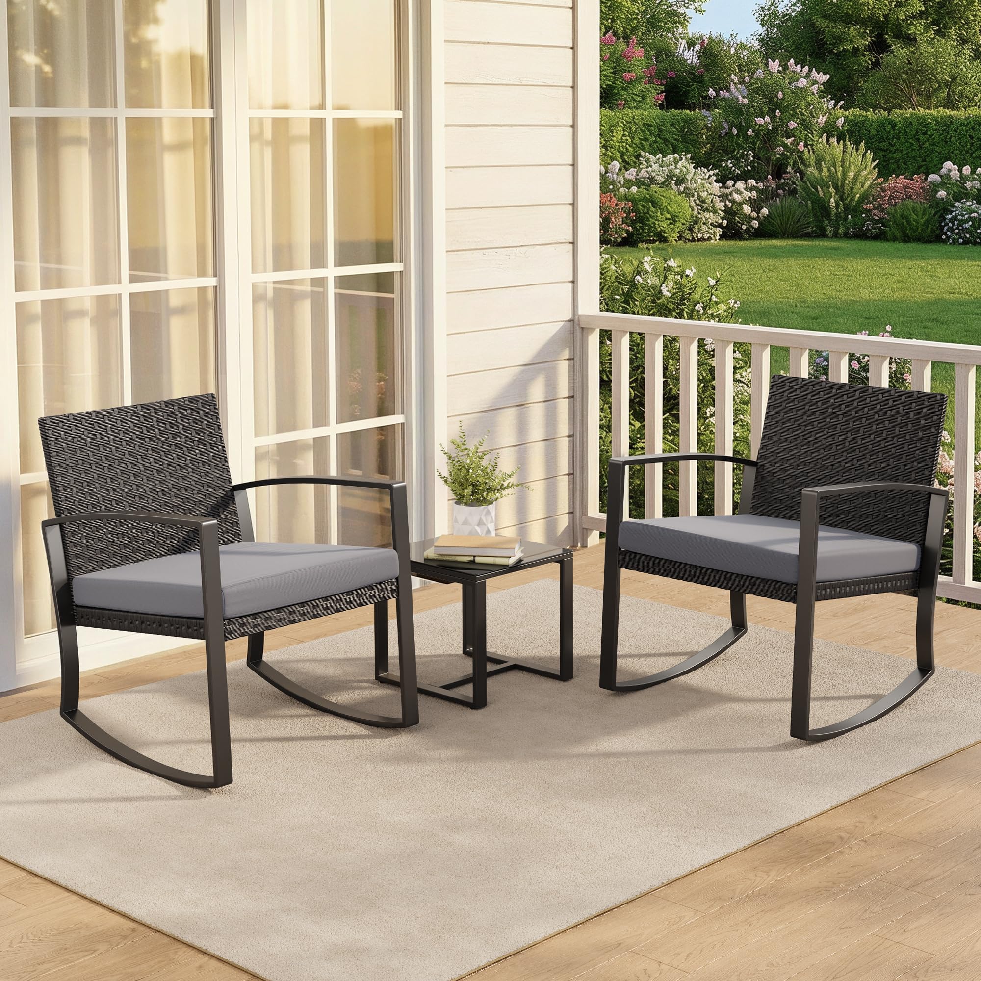 3-Piece Rattan Patio Bistro Set with Coffee Table