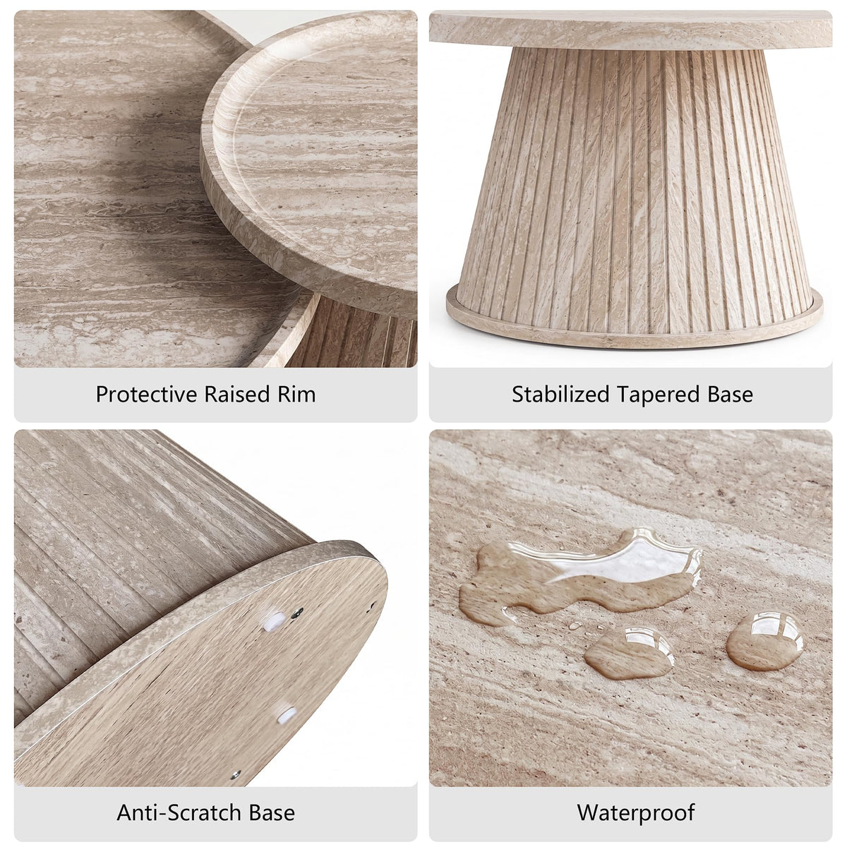 win2win Nesting Coffee Table Set of 2 with Faux Stone Veneer, Stone