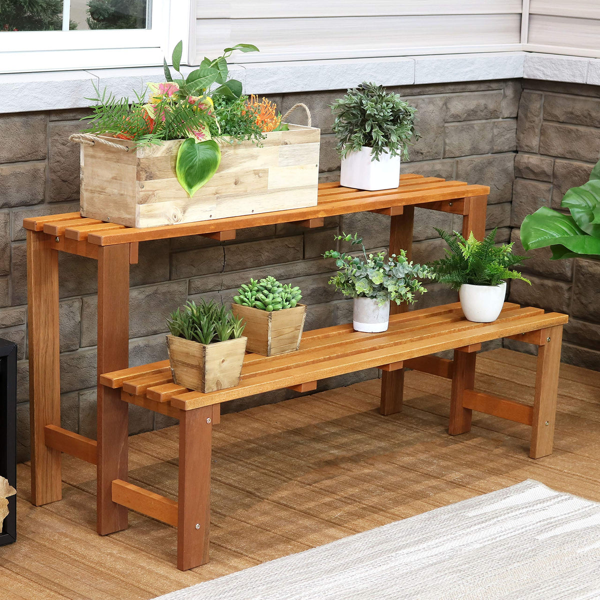 2-Tier Meranti Wood Plant Stand