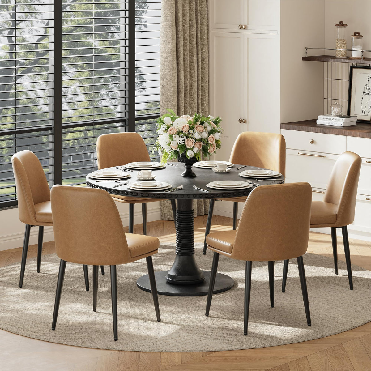 MALOL Leather Dining Chairs Set of 4 with Curved Backrest, Brown