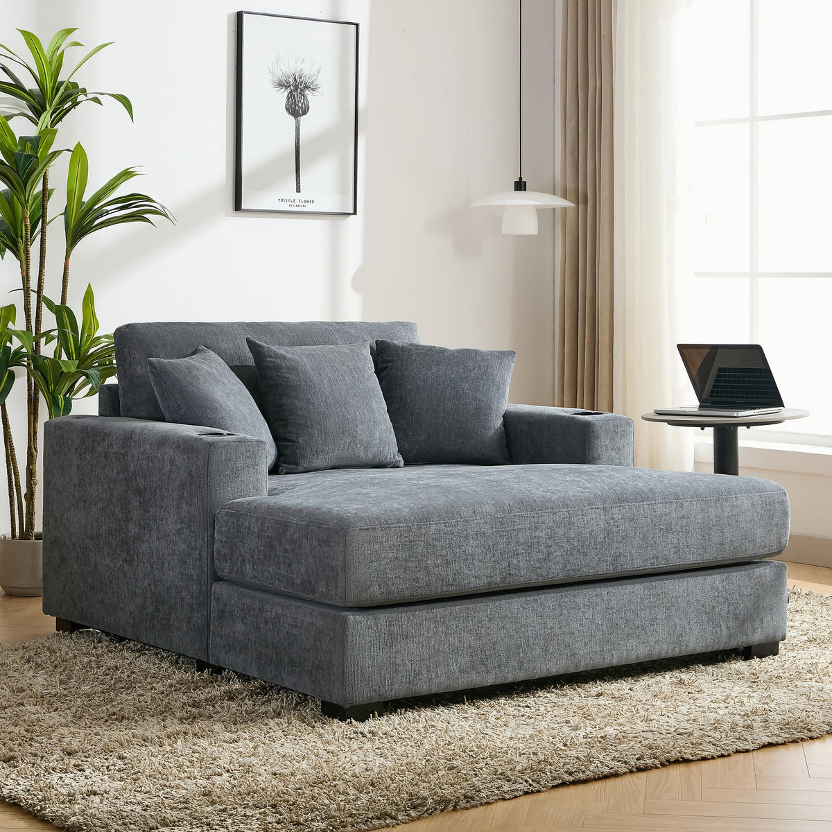 Linen Chaise Lounge with Charging