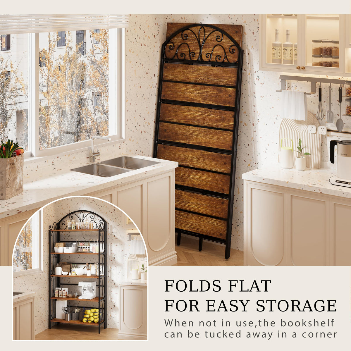 5-Tier Folding Solid Pine Bookshelf
