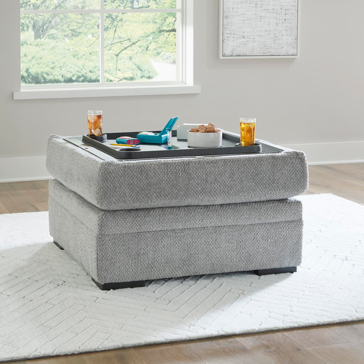 Square Storage Ottoman with Cup Holders