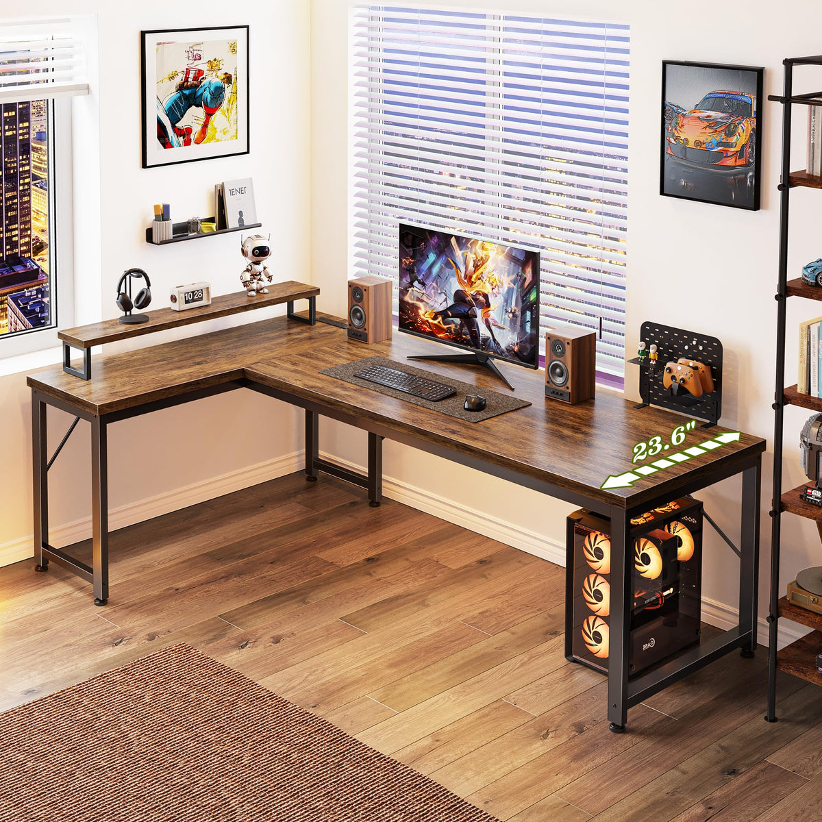 Reversible L-Shaped Desk with Charging Station