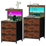 SZLHANJZ Nightstands Set of 2, LED Light and Charging Station, 3 Drawers