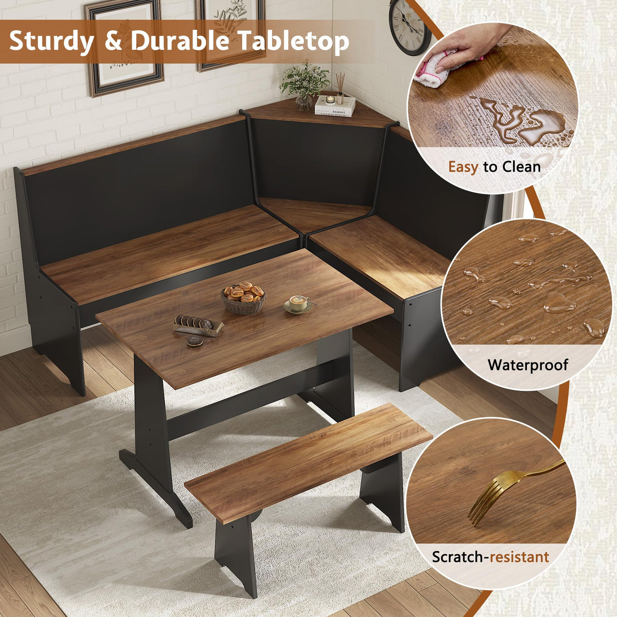 3-Piece Corner Dining Set with Storage