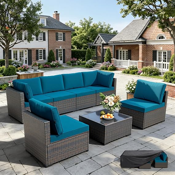 7-Piece Outdoor Rattan Sectional Sofa Set
