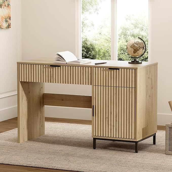 47" Fluted Computer Desk with Drawers & Cabinet
