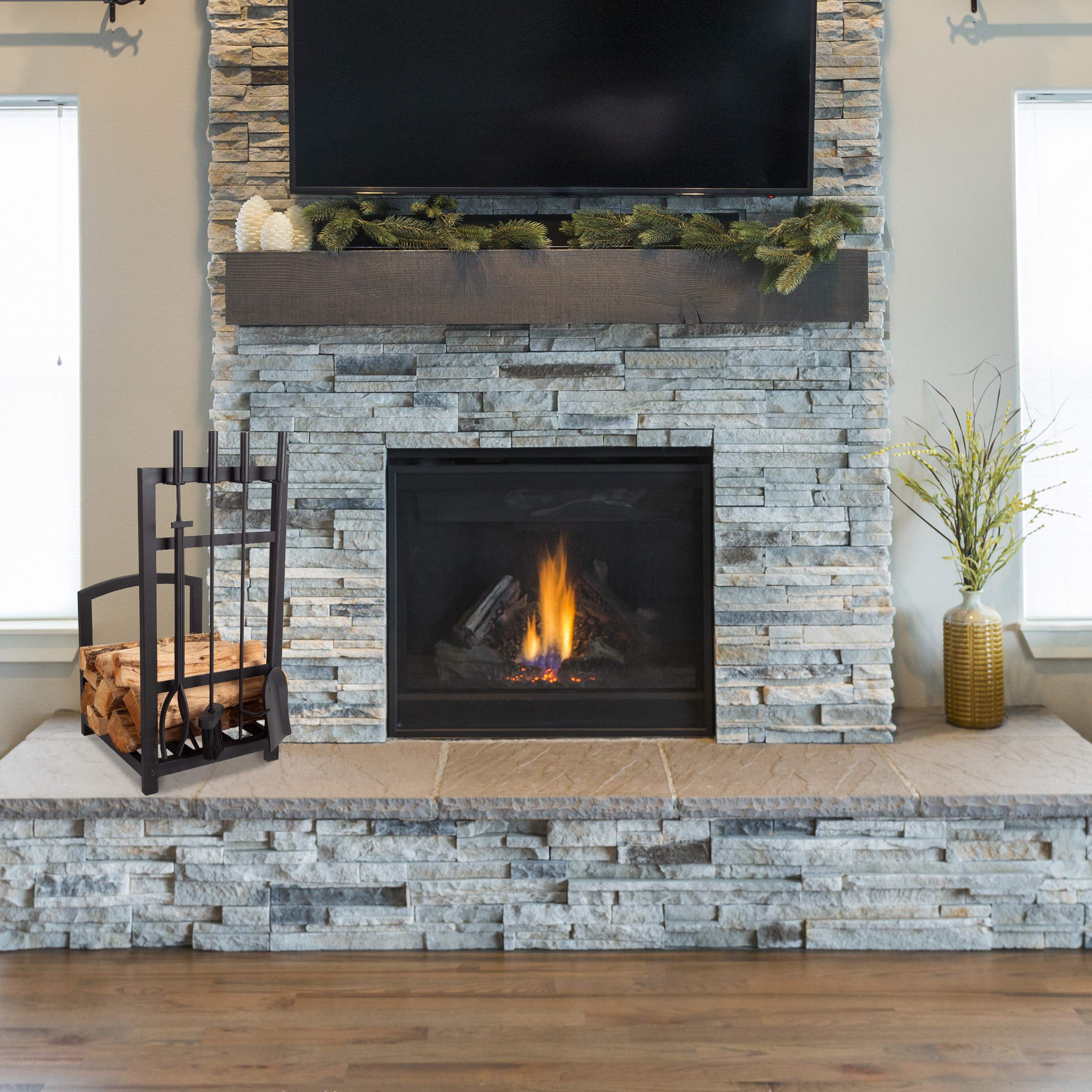 Wrought Iron Fireplace Tool Set with Log Rack