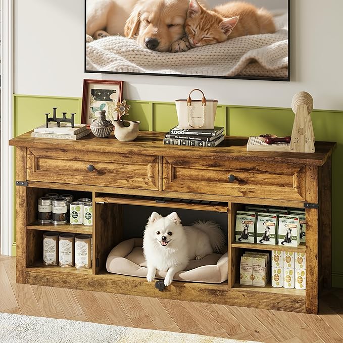 TV Stand with Pet Crate & Storage Drawers