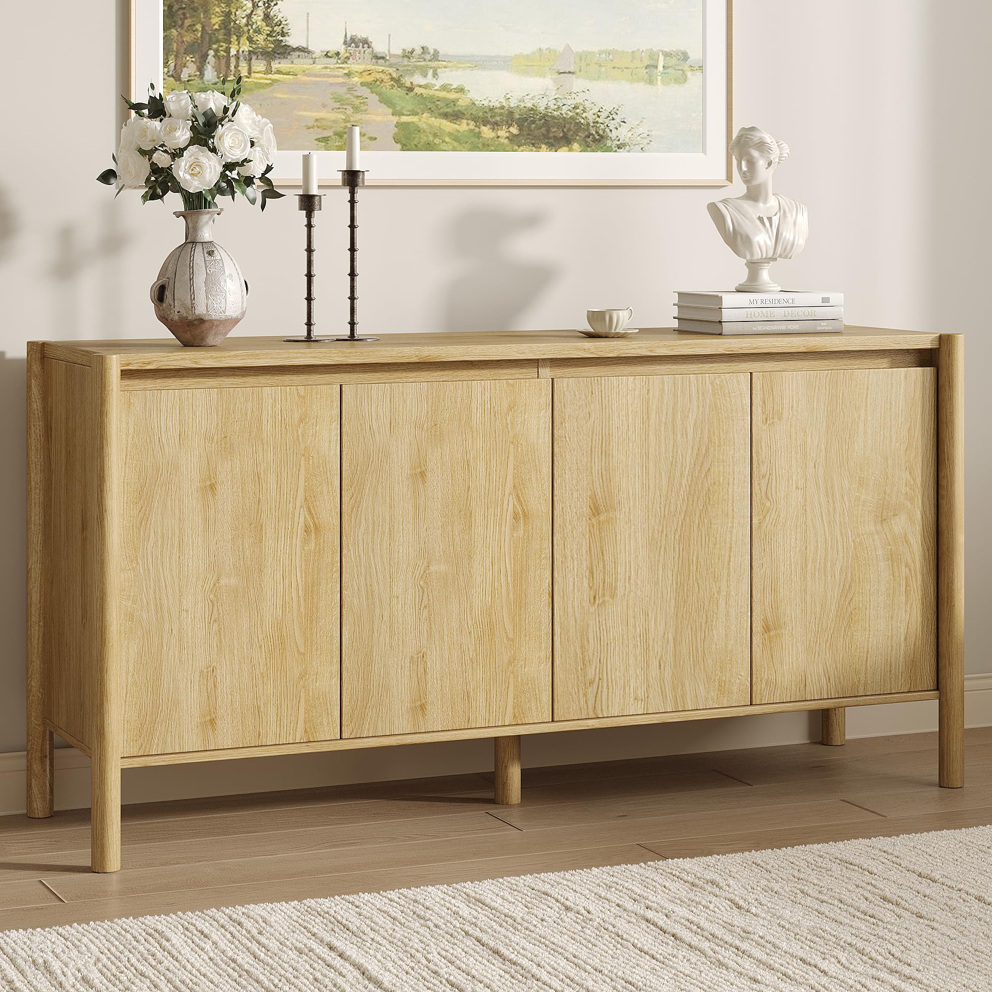 59" Wide Buffet Cabinet with 4 Doors & Adjustable Shelves