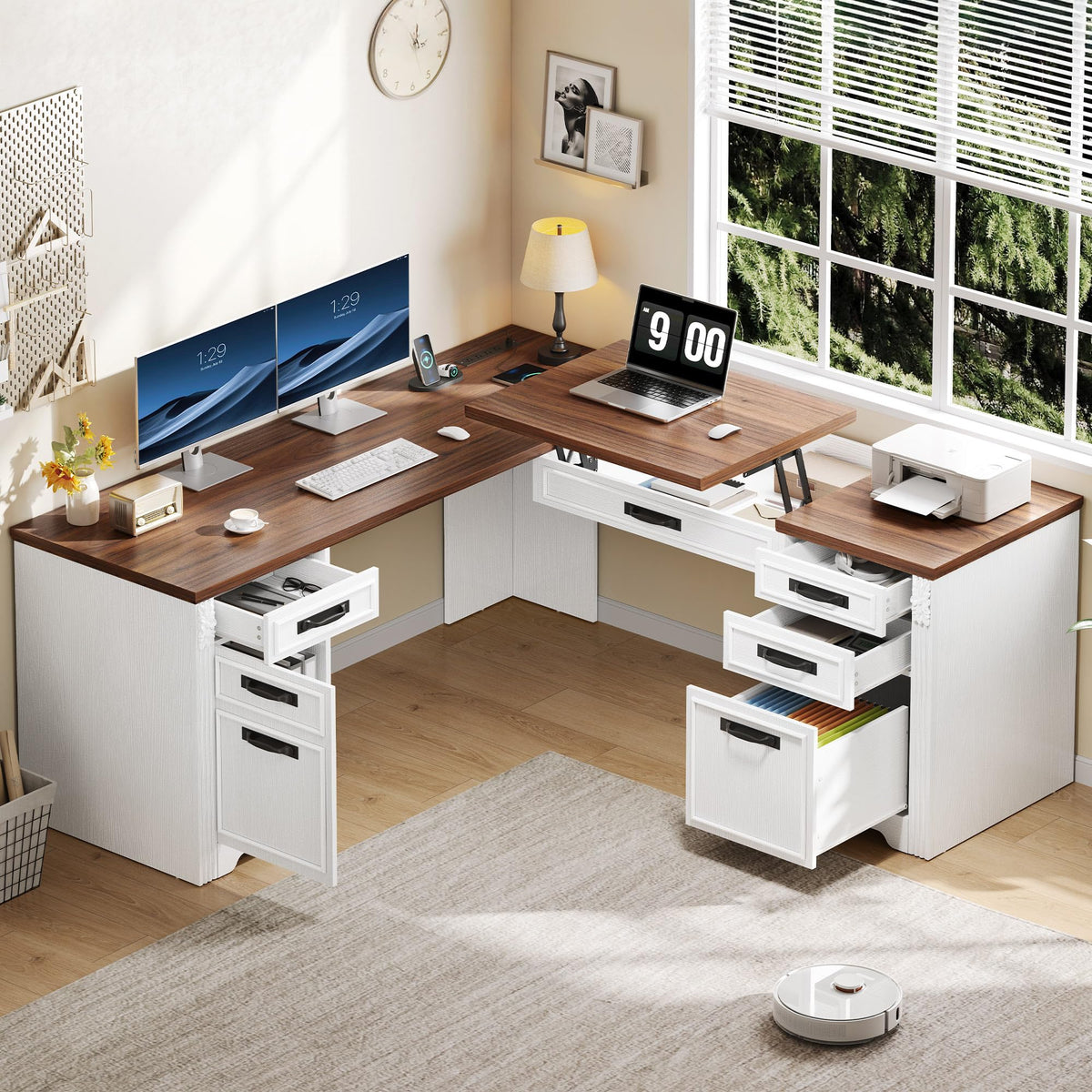 L-Shaped Lift-Top Executive Desk
