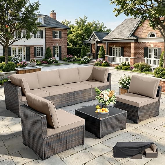 7-Piece Outdoor Rattan Sectional Sofa Set