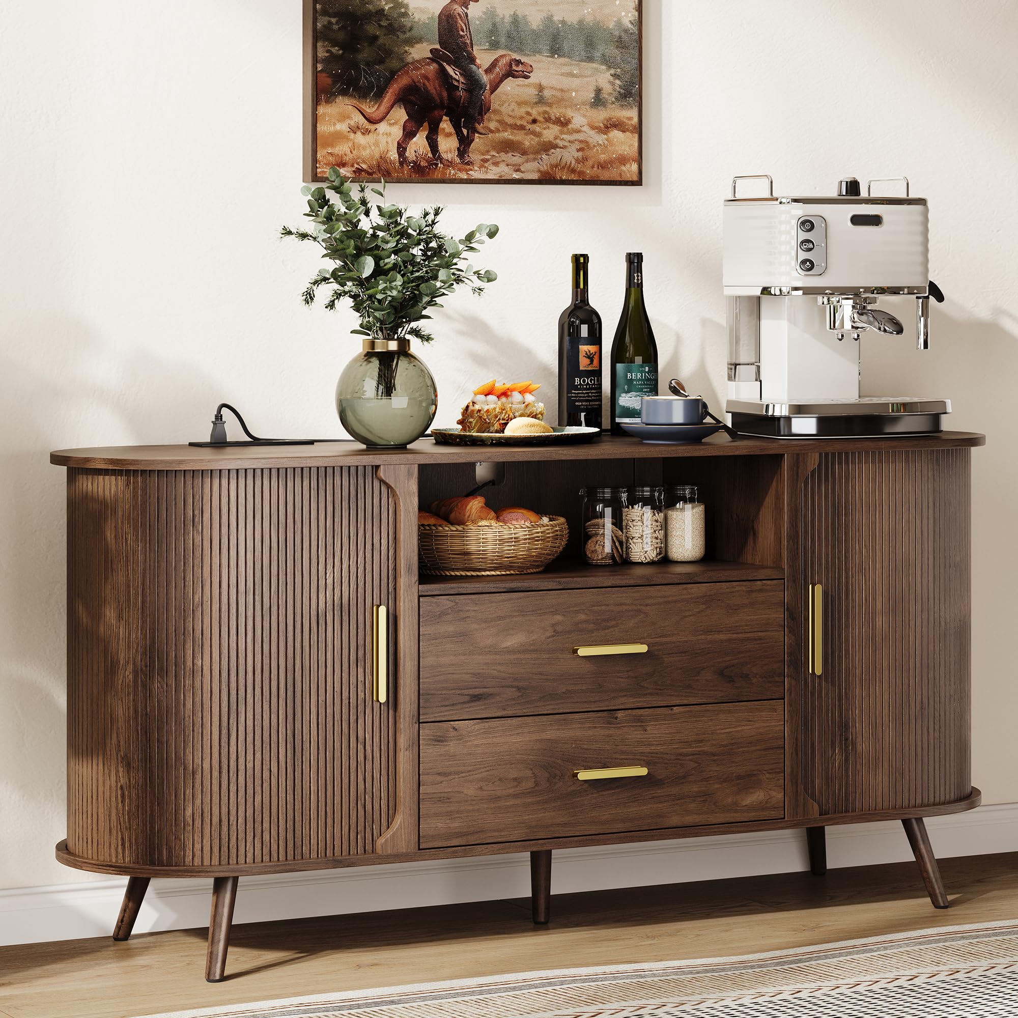 60" Sideboard Buffet Cabinet with Sliding Doors & Adjustable Shelf