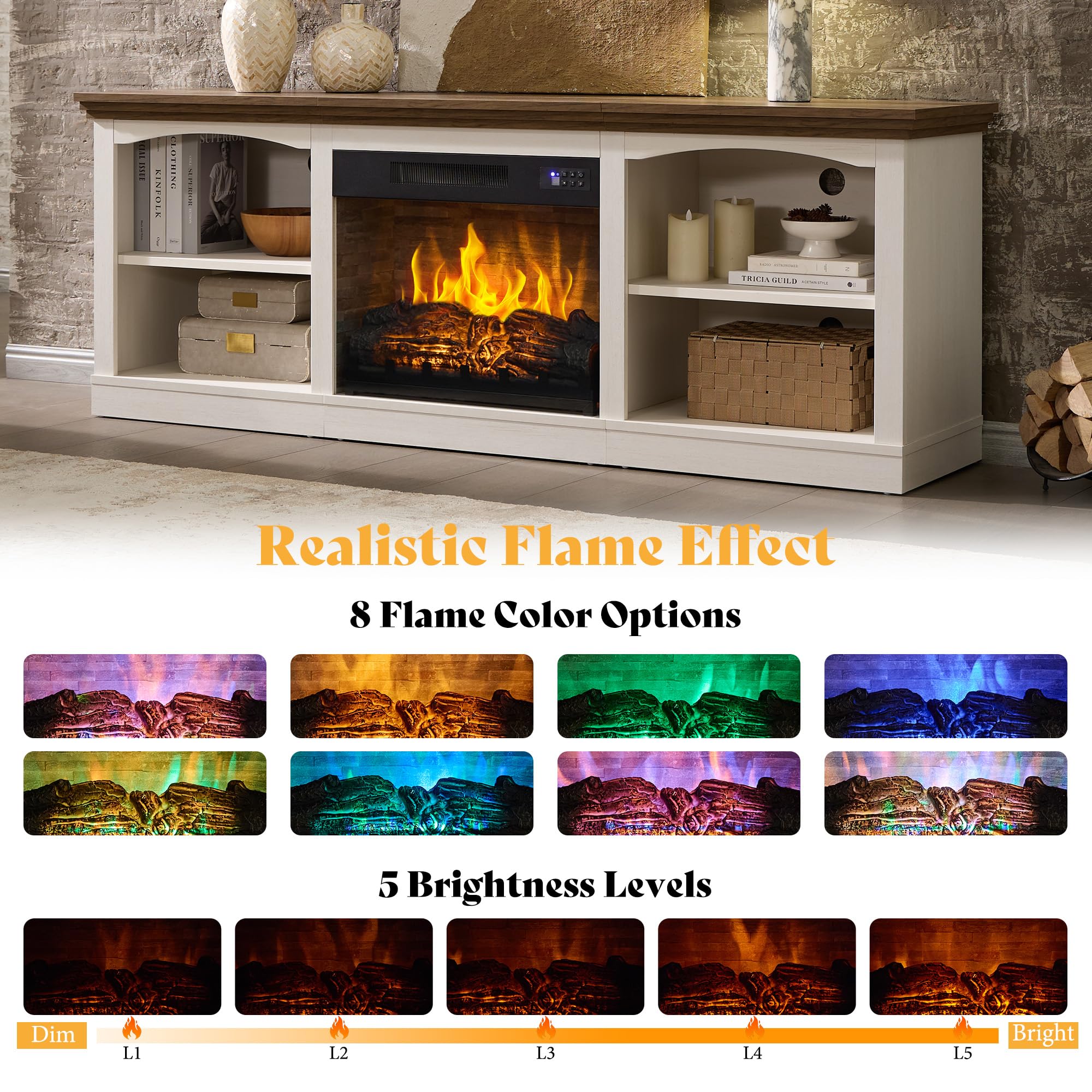 70" Farmhouse Fireplace TV Stand