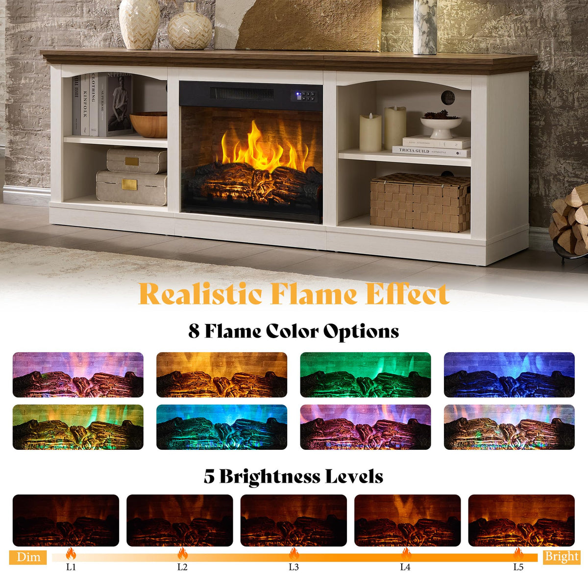 AMERLIFE 70" Fireplace TV Stand for TVs up to 80" One-Box Delivery