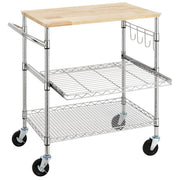 Rolling Kitchen Cart with Oak Wood Top