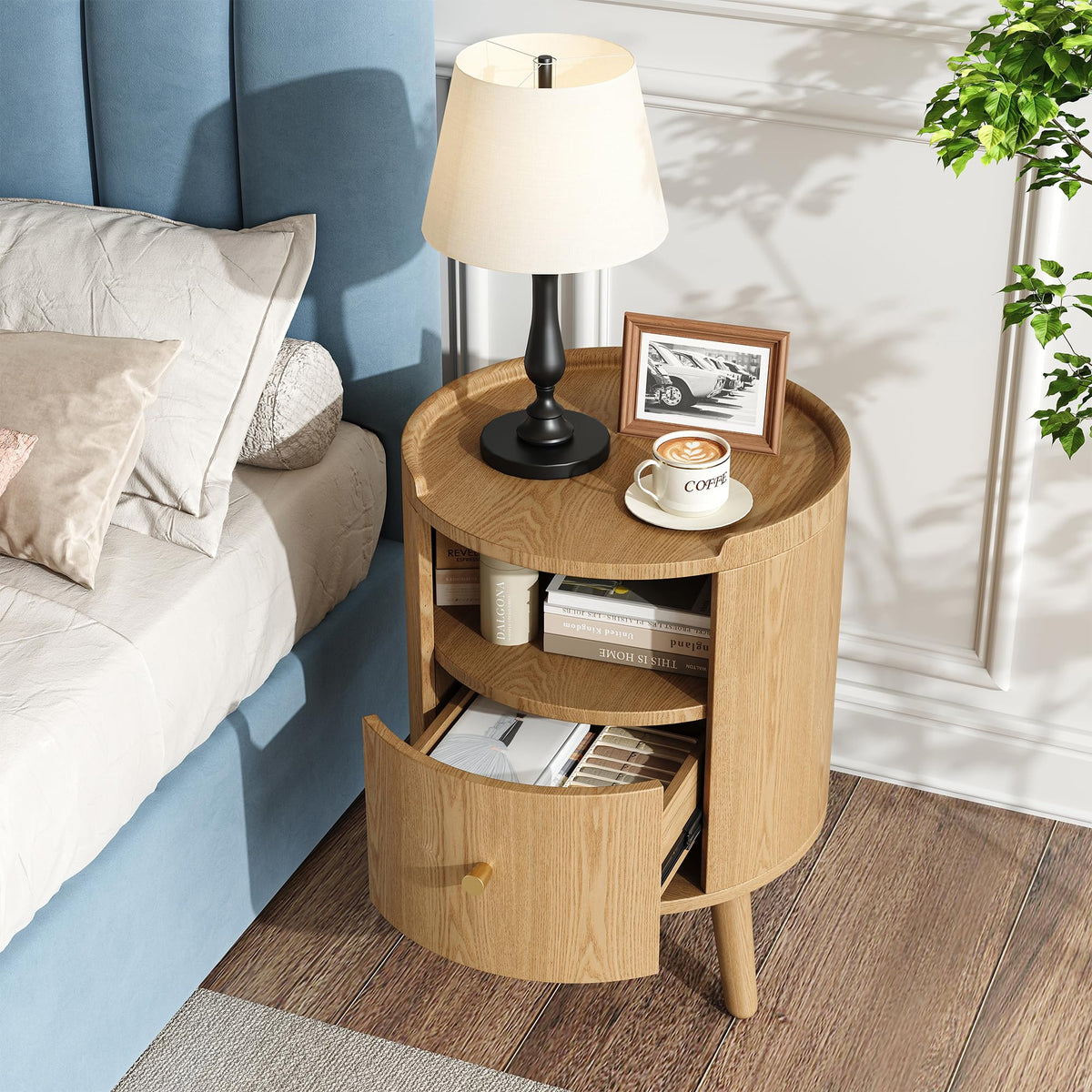 Nightstand, Night Stand Set of 2 with 2 Drawers & Open Shelf,Side Table