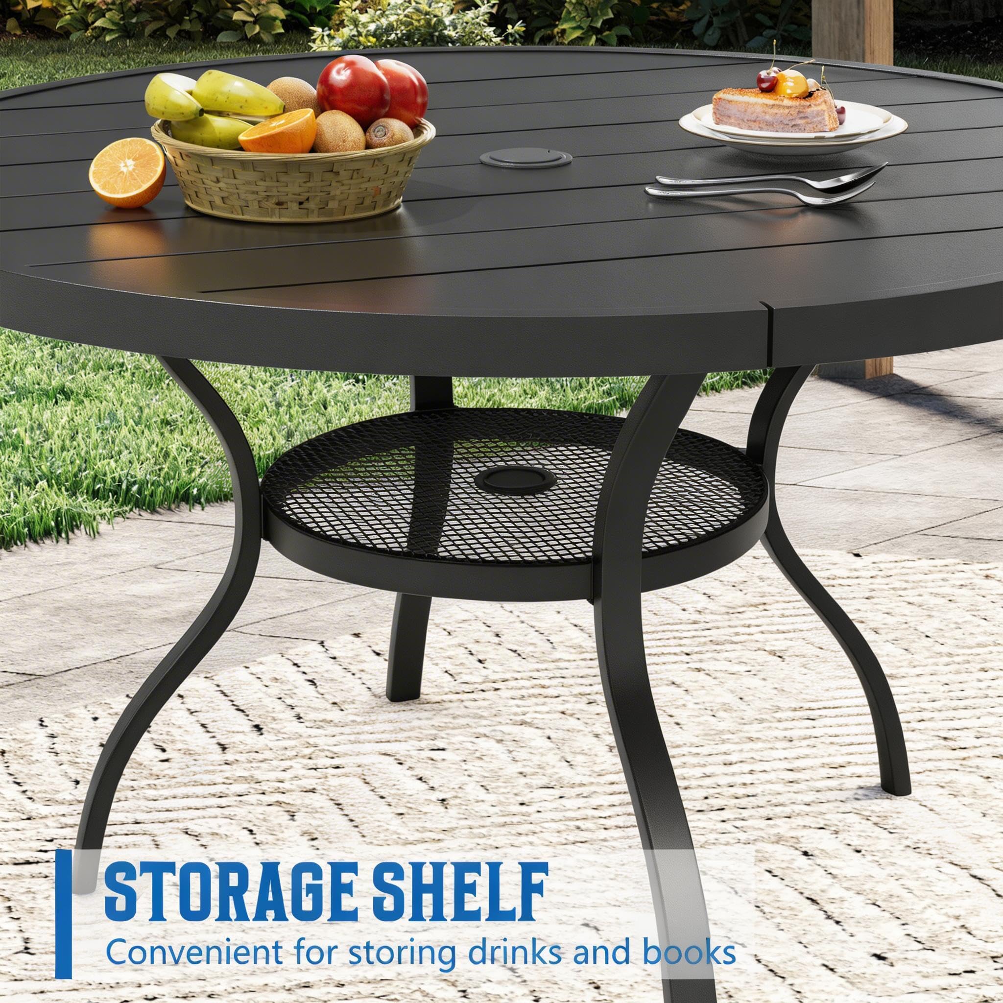 Round Outdoor Patio Dining Table with Umbrella Hole