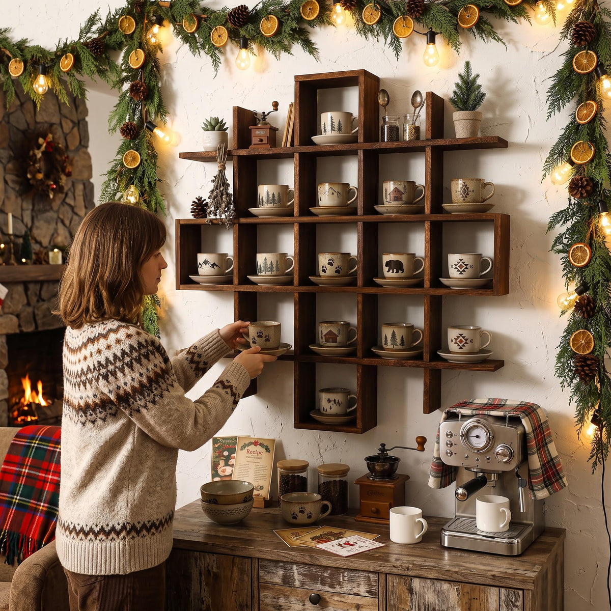 Rustic Wood Wall Display Shelf
