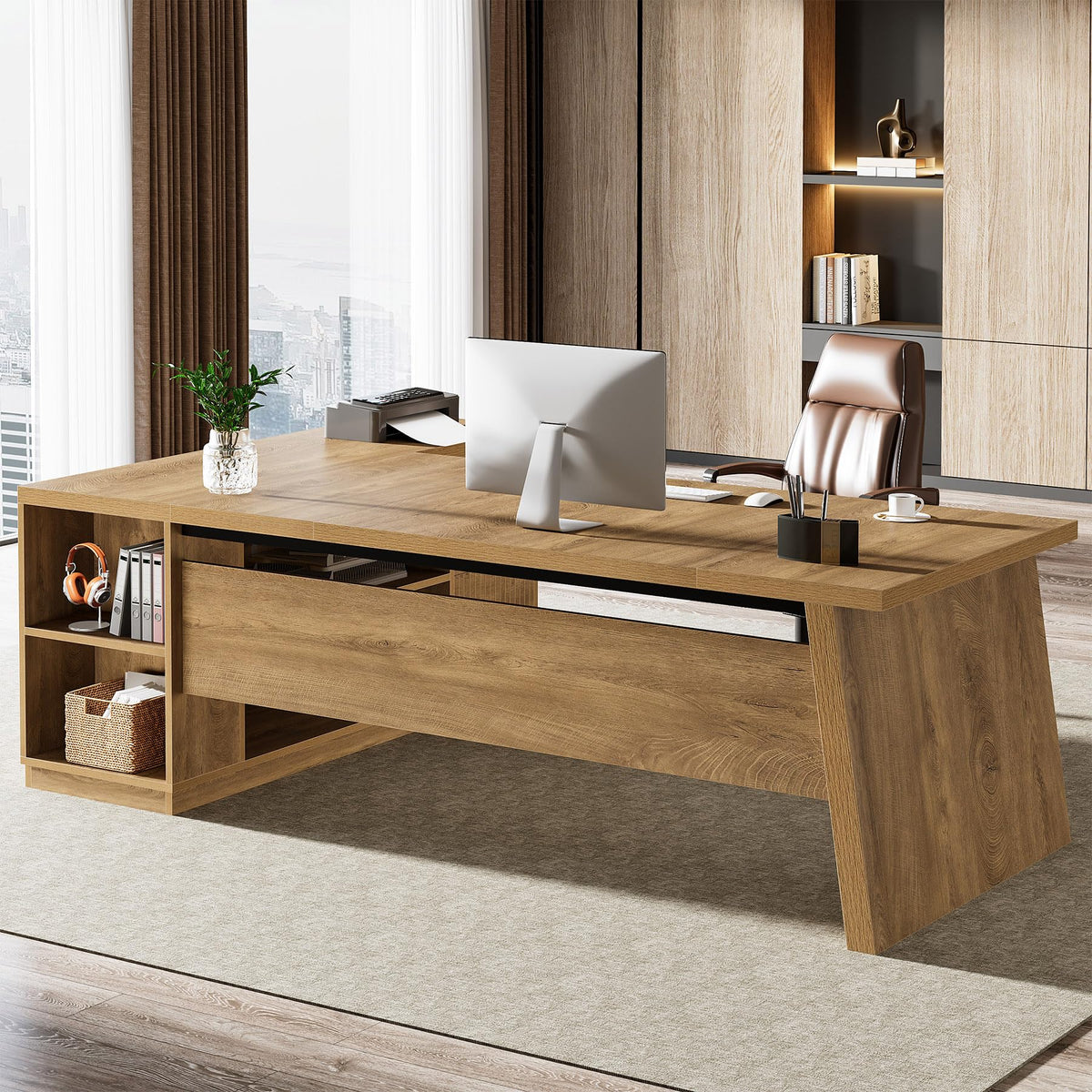 L-Shaped Executive Desk with Drawers