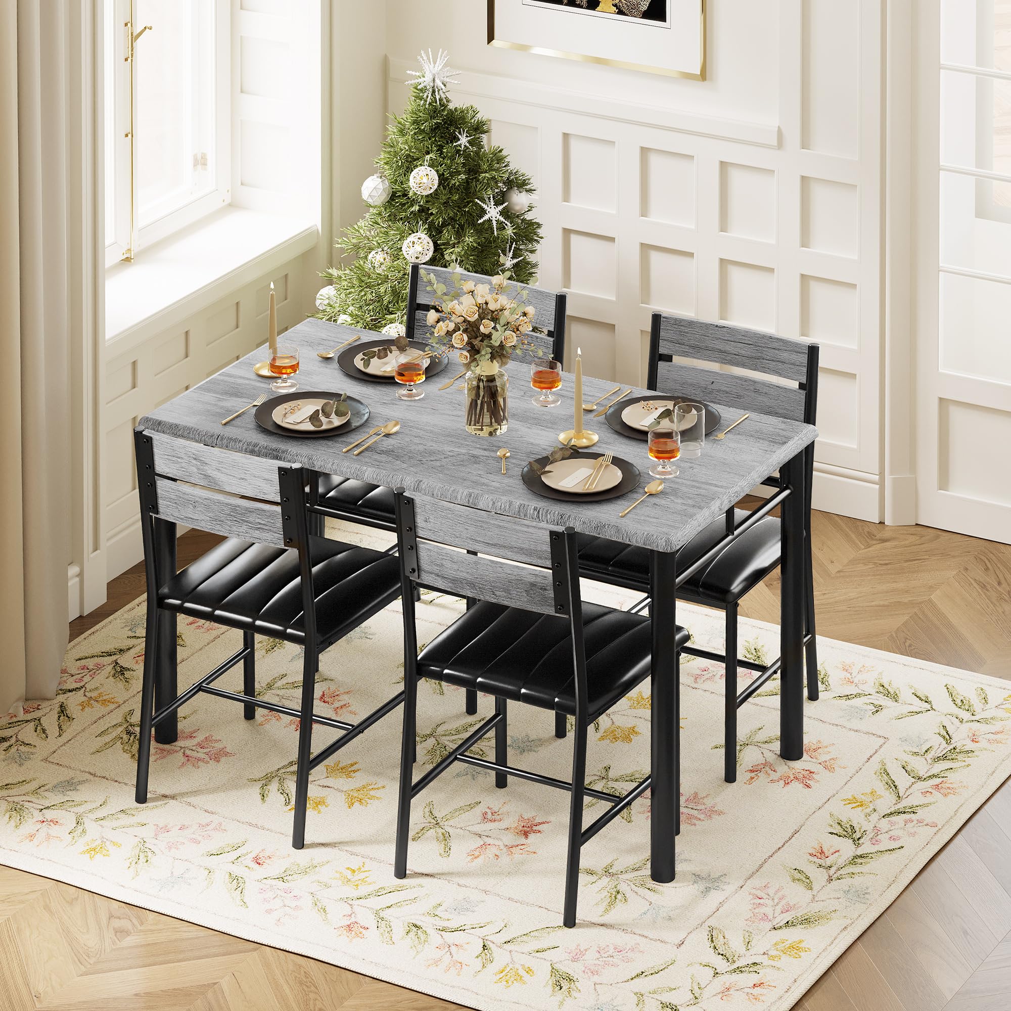 5-Piece Dining Table Set with Upholstered Chairs