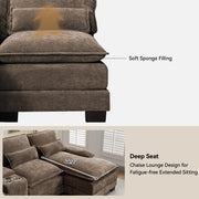 125" U Shaped Modular Cloud Couch, Small Deep Seat Sectional Sofa with Center Storage Console, USB Ports & Cup Holders, Comfy Couches for Living Room, Chenille Brown