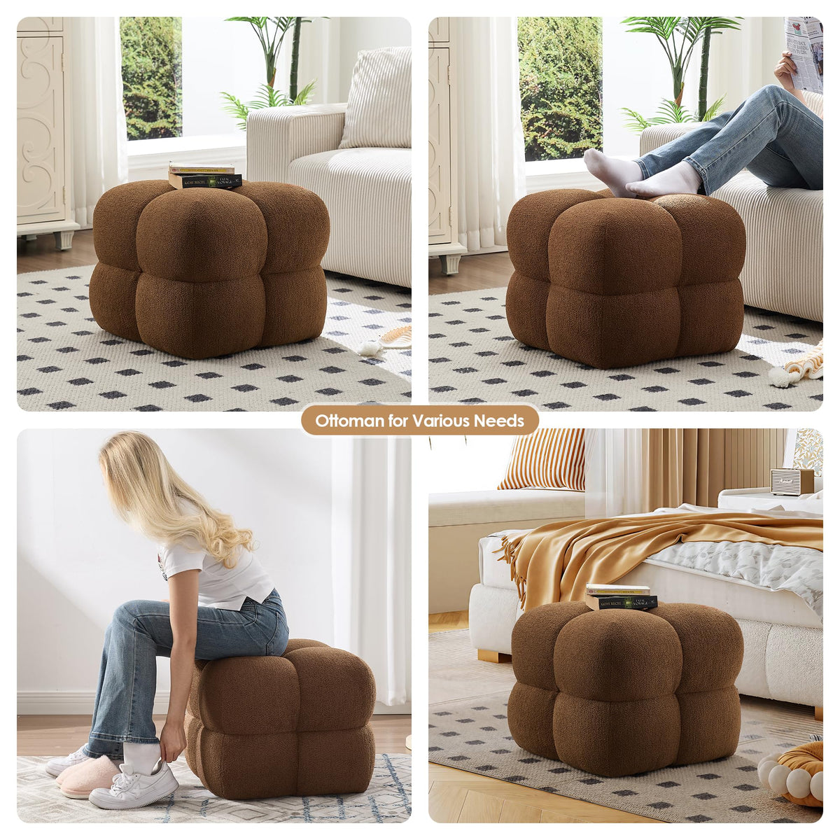 Rust Brown Bouclé Ottoman