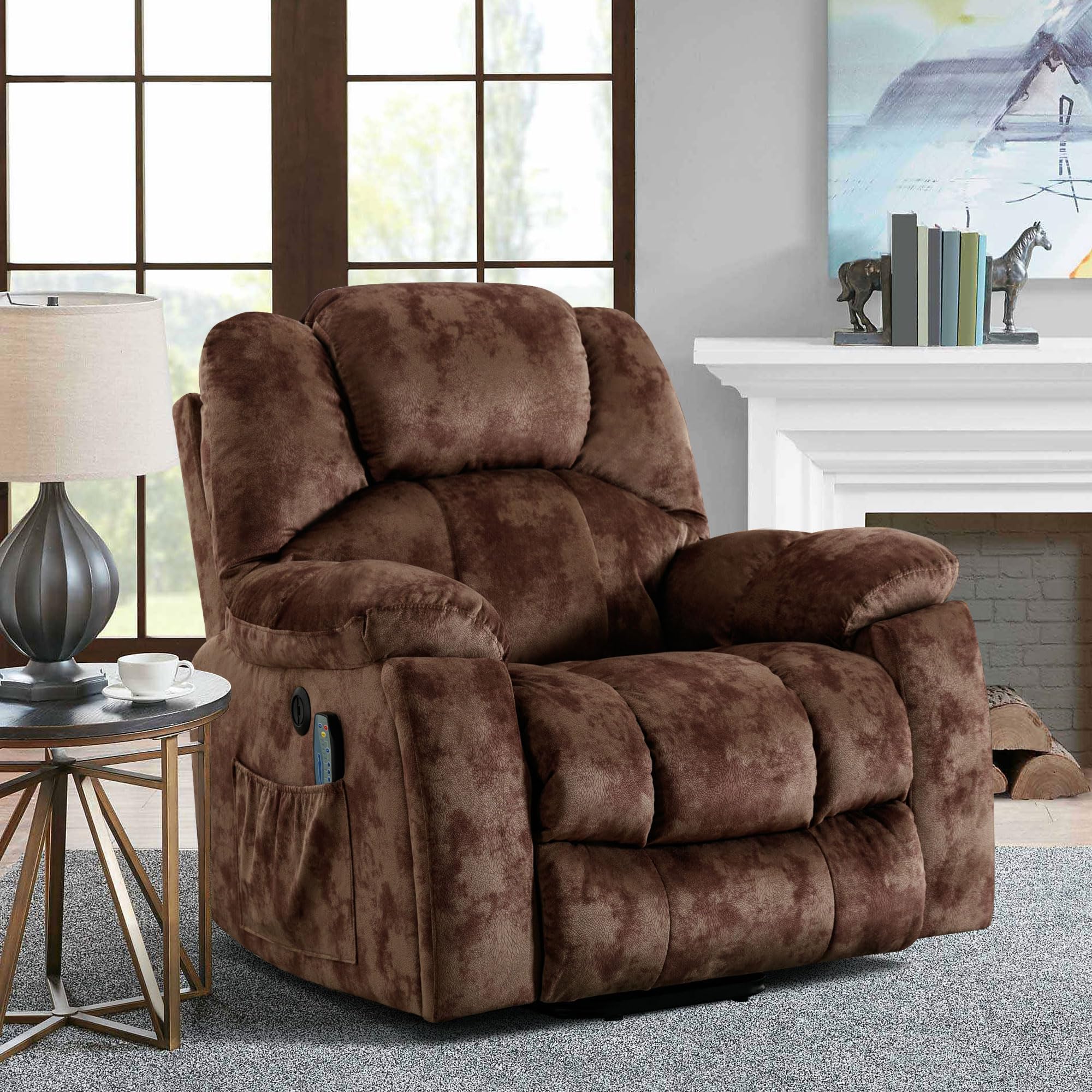 Bonzy Home Power Lift Recliner Chair with Heating and Massage, Upholstered Comfy Lift Chair, Lift Recliner Chairs for Elderly, with 2 Hidden Cup Holders, Side Pockets, USB Port, Brown