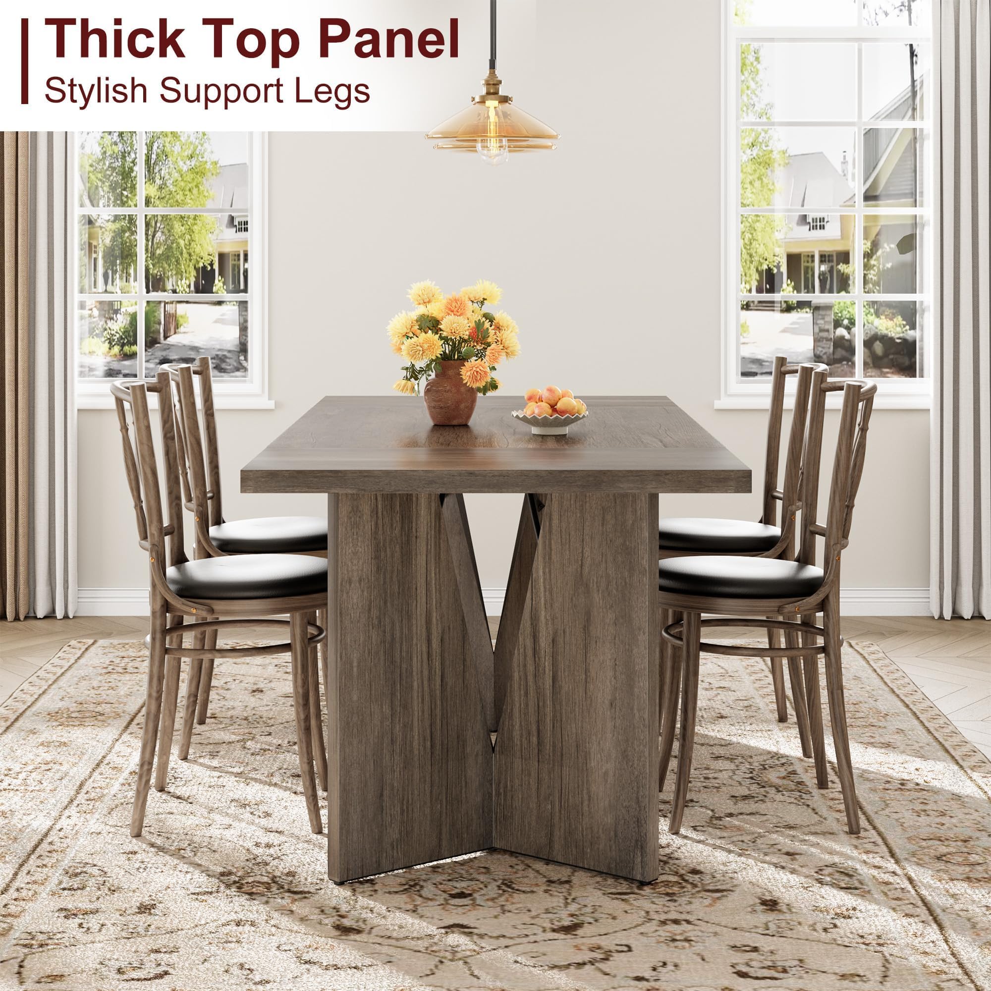 GarveeHome 70.9'' Rectangular Dining Table for 6-8, Wooden Thickened Long Desk, Farmhouse Kichen Table with Sturdy Frame and M-Shaped Legs, for Dining Room, Kitchen, Living Room, Office, Retro Brown