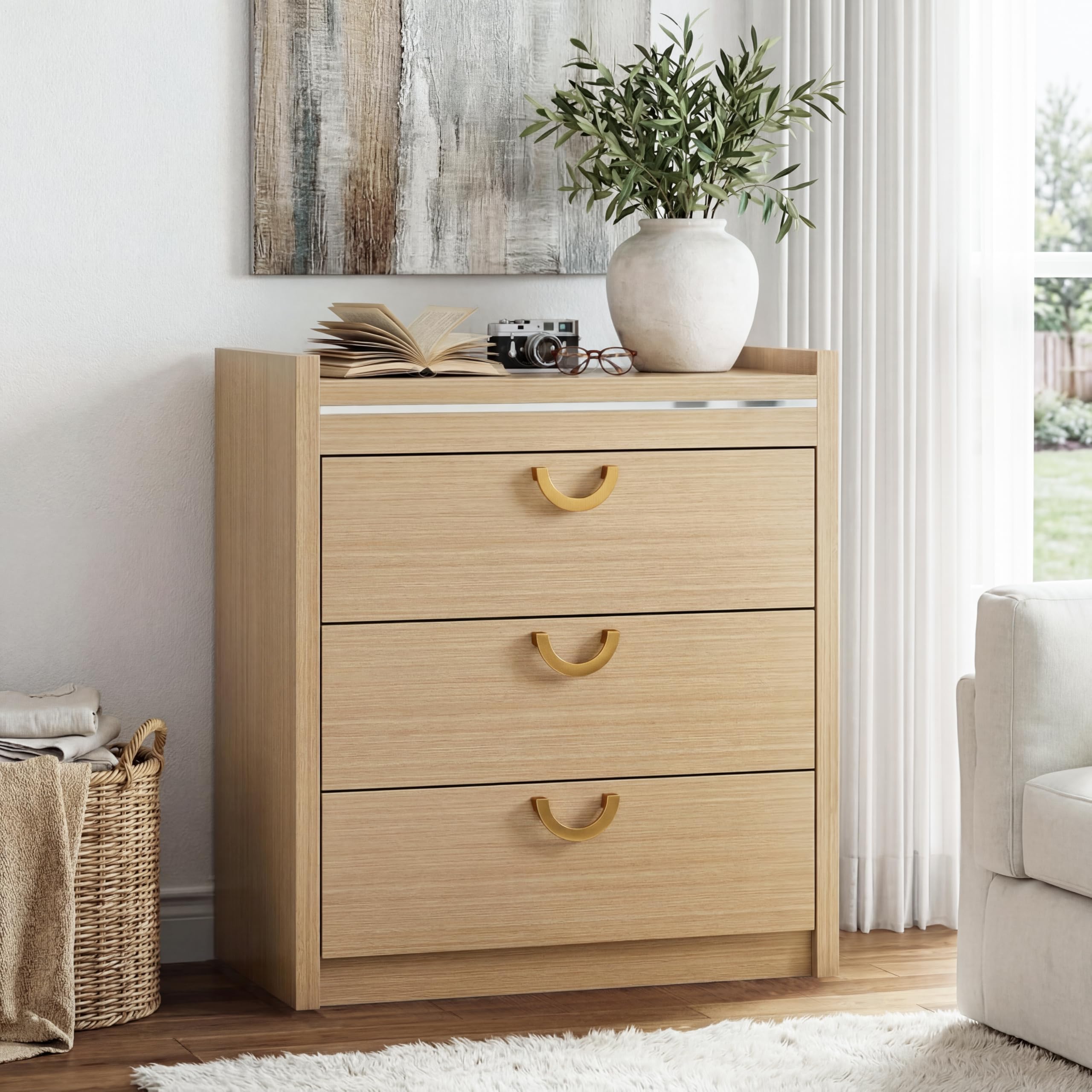 Oak Chest of Drawers with Gold Handles