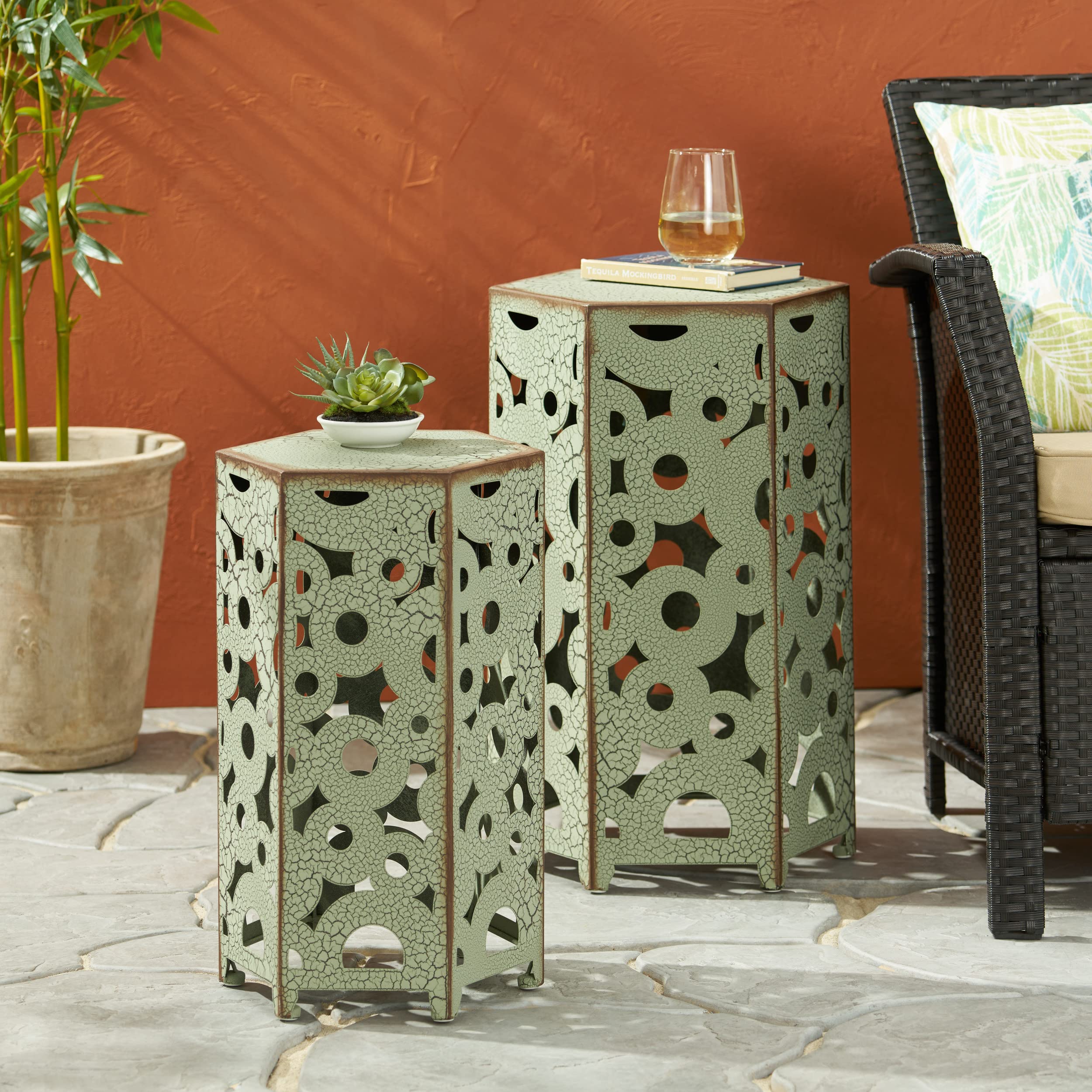 Iron Accent Tables Set of 2 – Antique Green