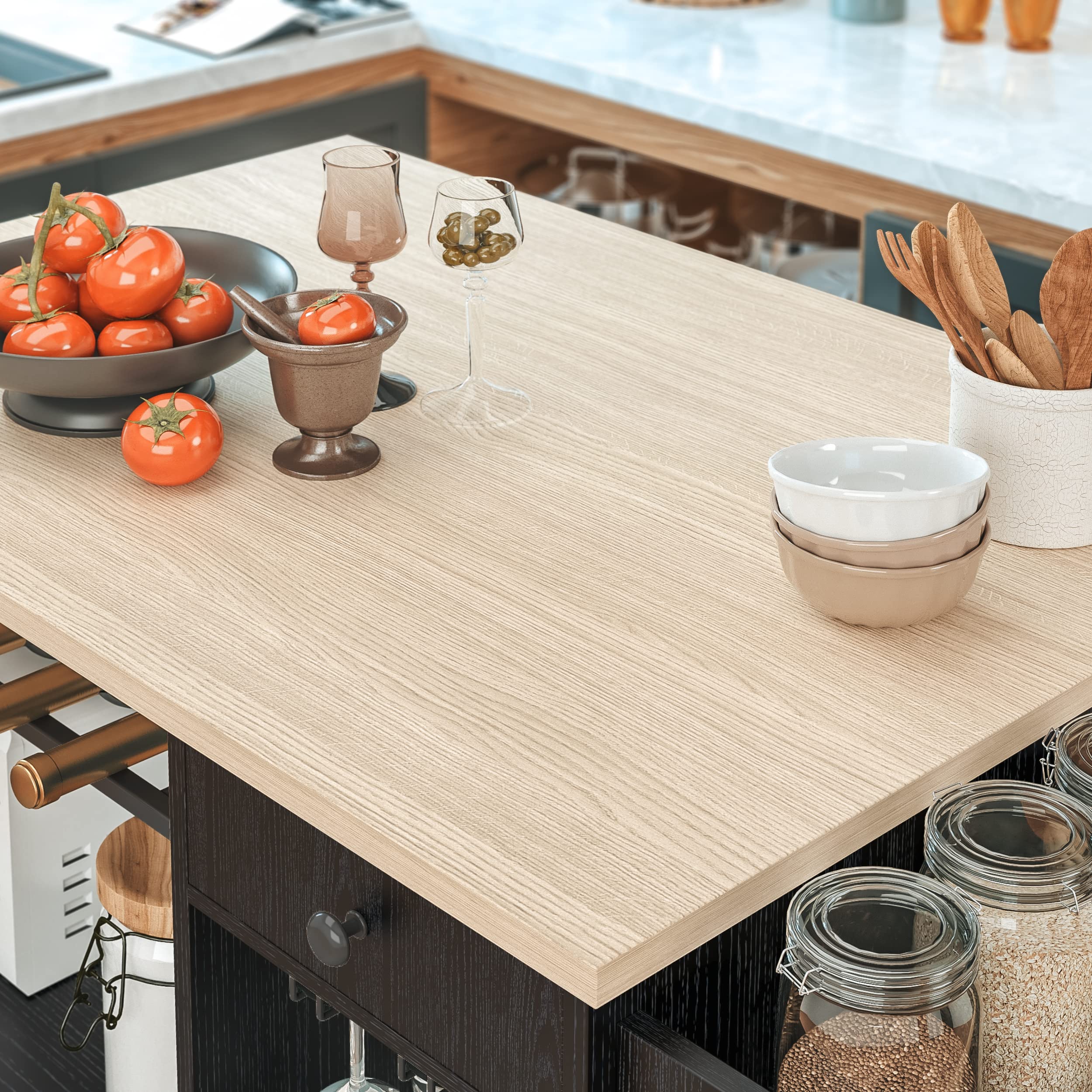 Kitchen Island Cart with Drop-Leaf & Wine Rack
