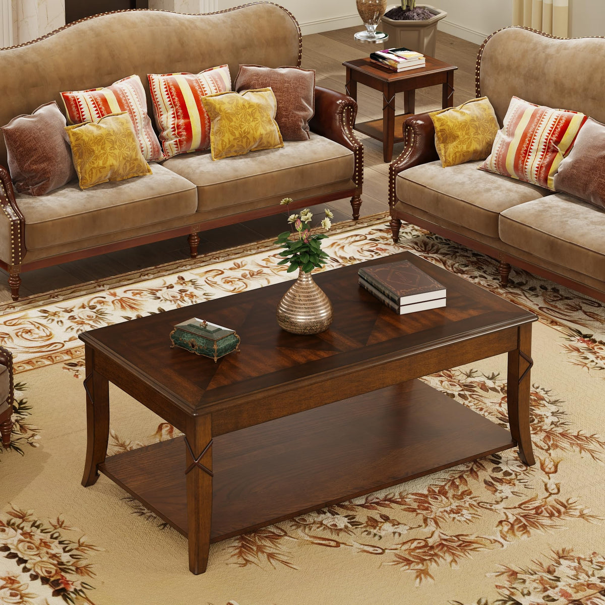 Cherry Brown Coffee Table with Storage