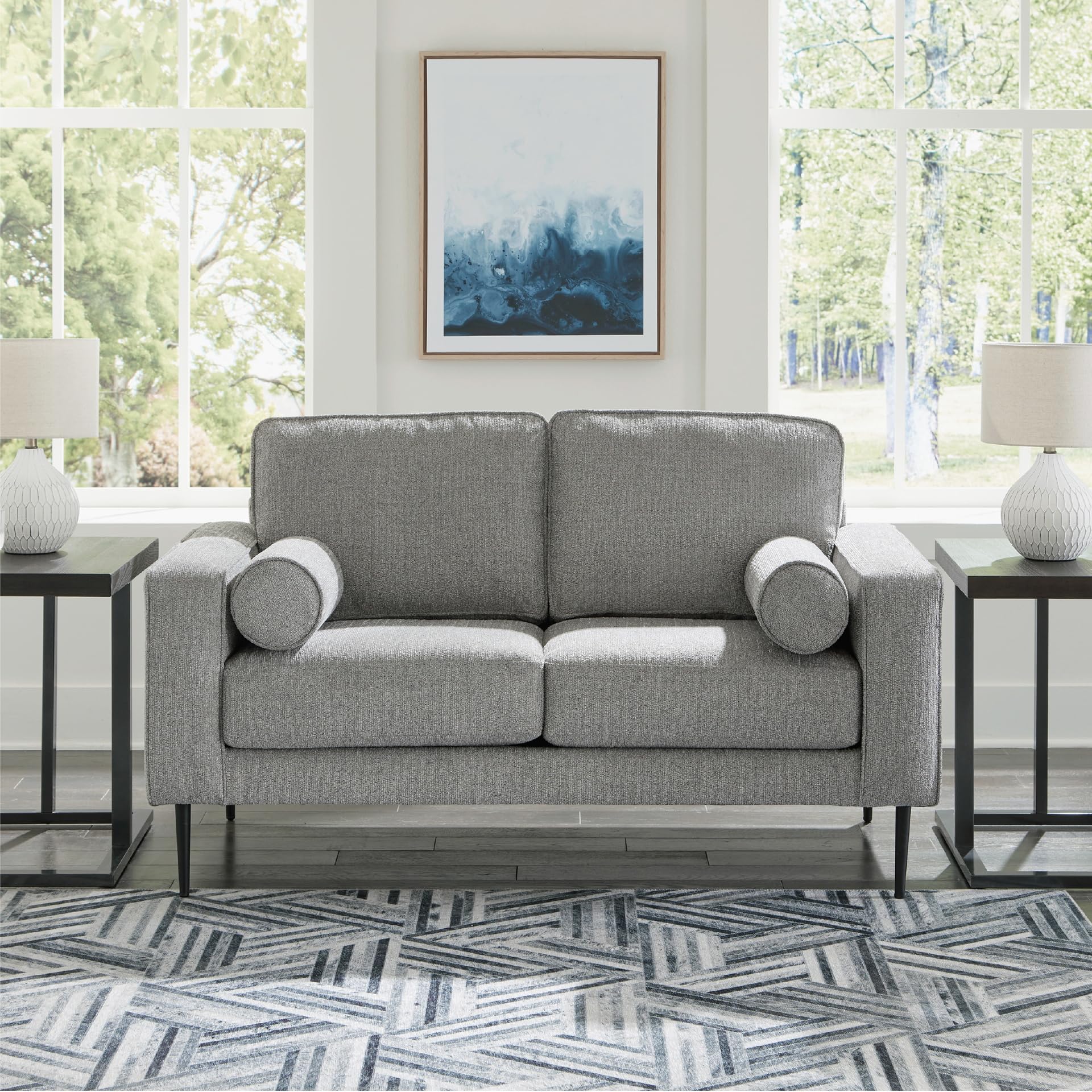 Signature Design by Ashley Hazela Casual Loveseat with 2 Bolster Pillows, Gray