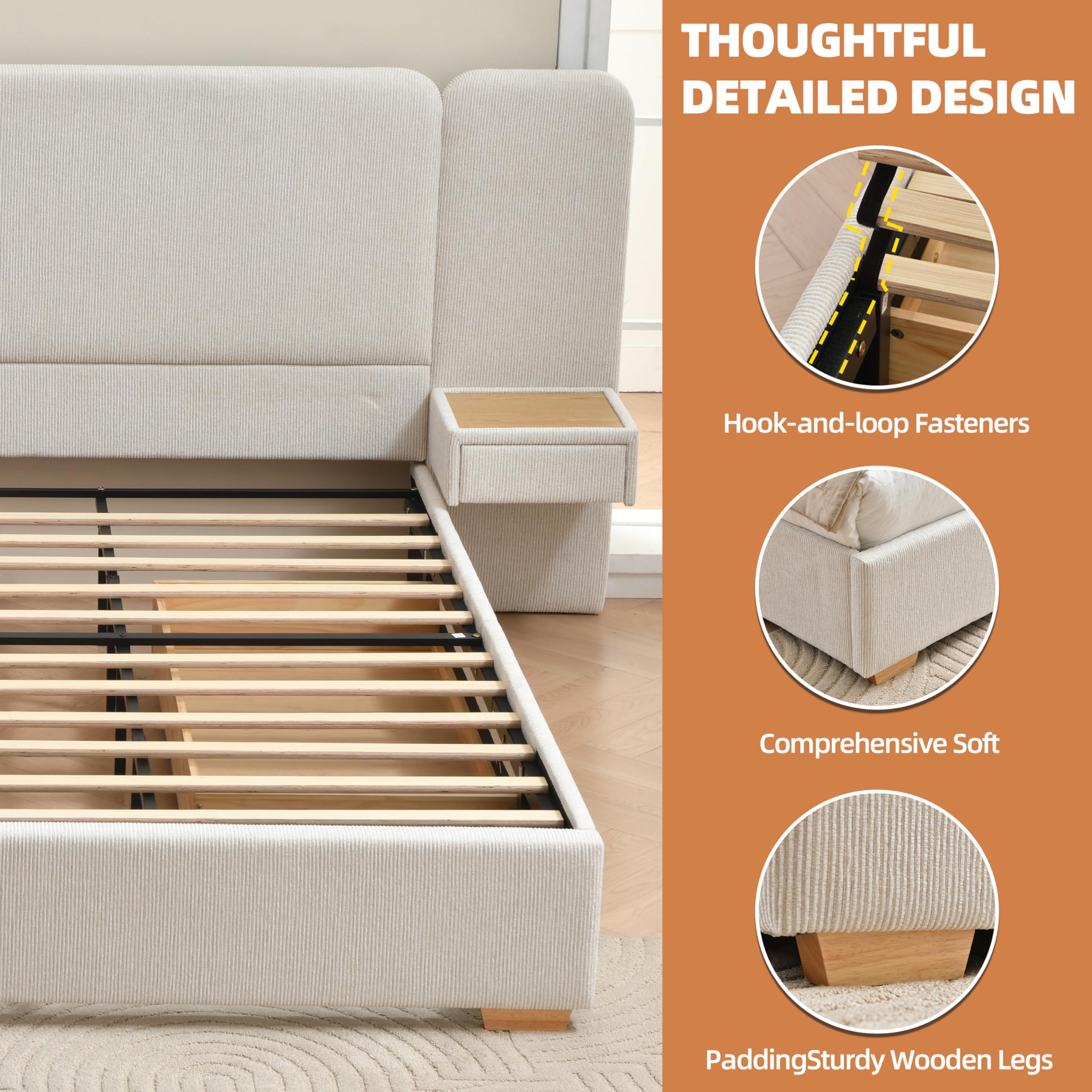 Platform Bed Frame with Nightstands & Storage Drawers