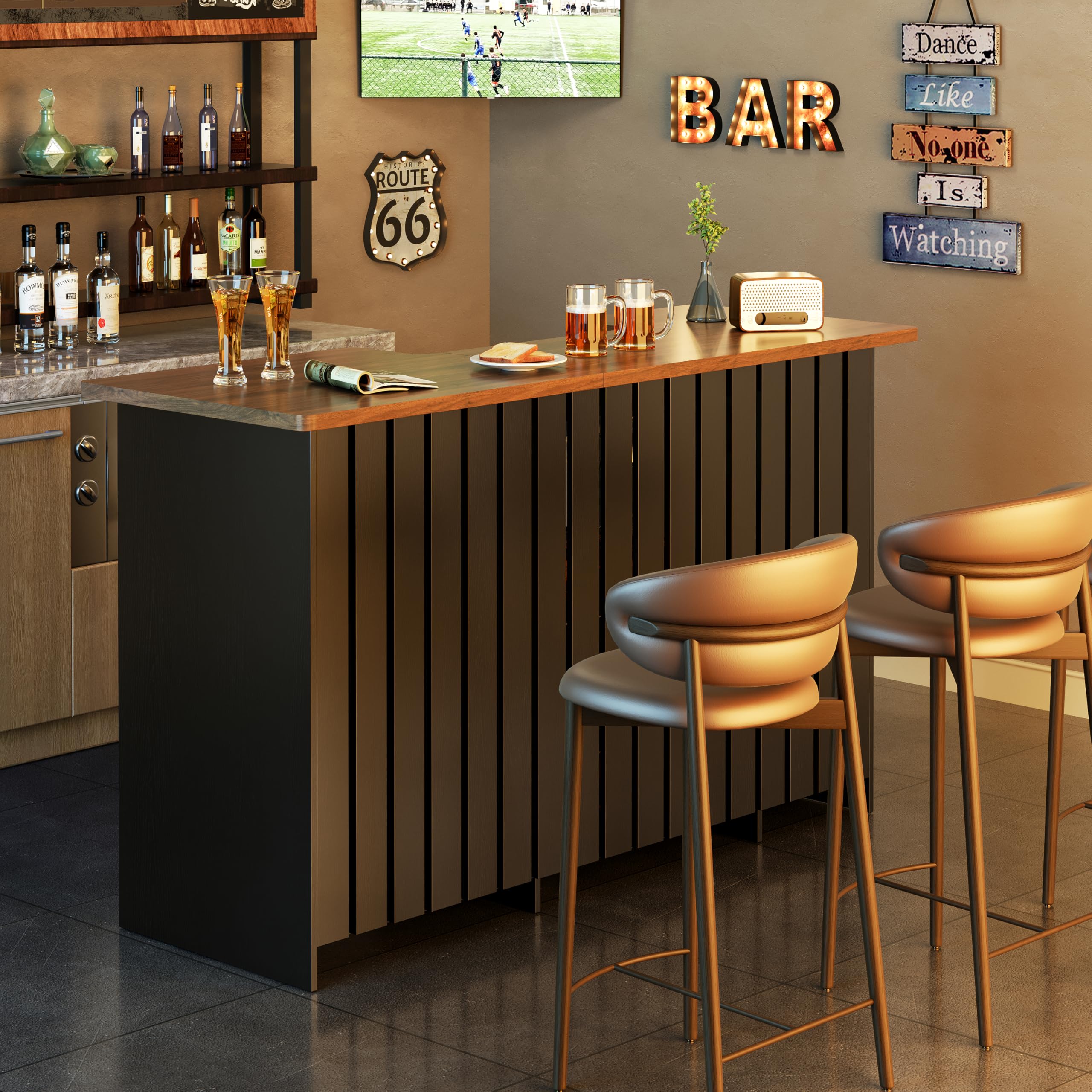 Terroute 72" U-Shape Liquor Cabinet with Fridge Space, Bar Table with Wine Rack Glass Holder, Wine Bar Cabinet with Storage, Home Bar Cabinet for Man Cave Home Pub Basement Living Room, Black LRBT001B